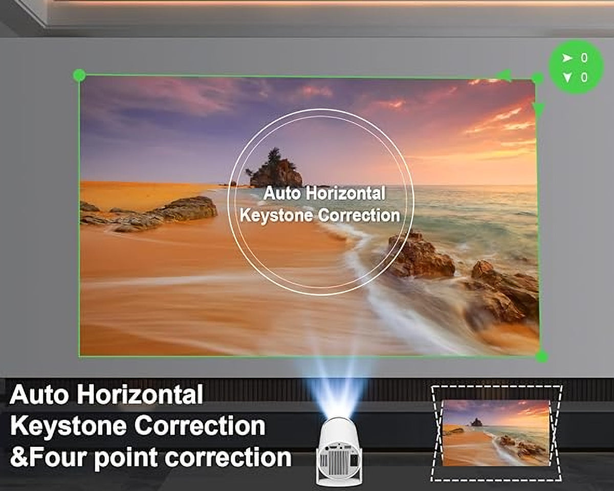 Mini projector auto horizontal keystone correction demo