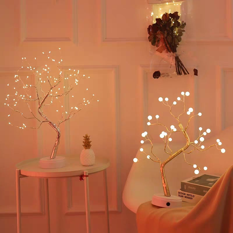 Copper wire tree lamp with warm white LED lights
