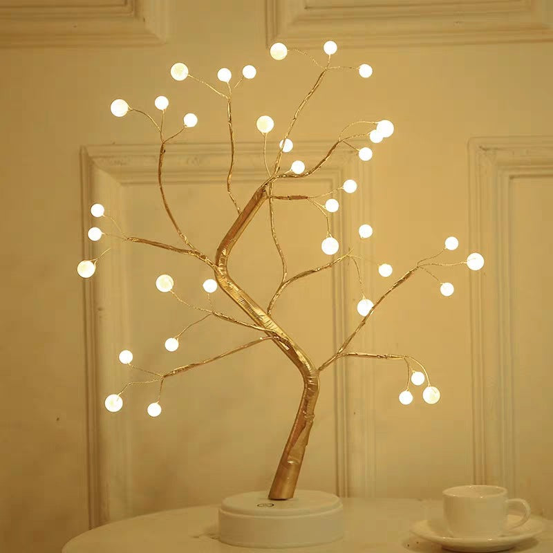Copper wire tree lamp with warm white LED lights – view 3