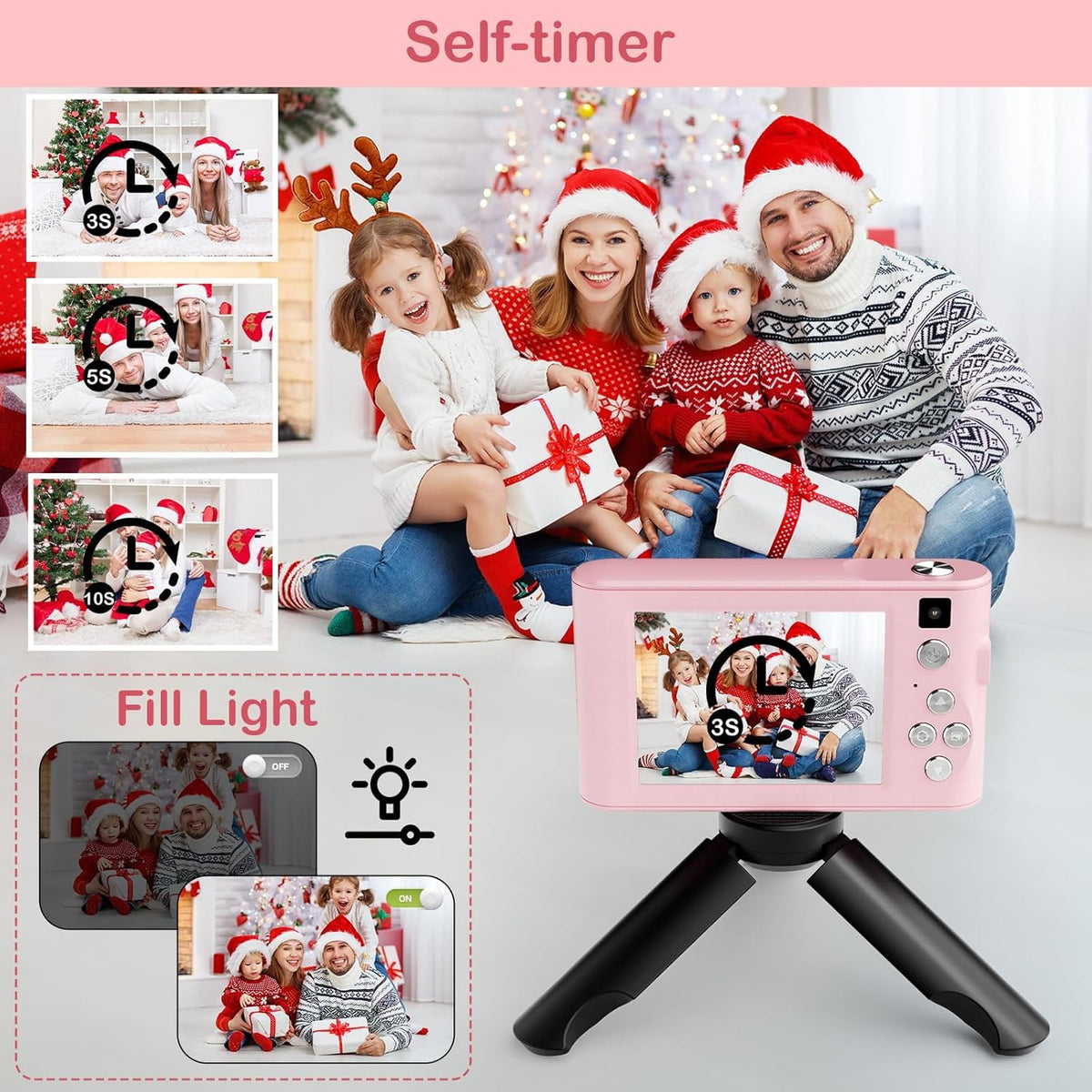 Kids camera self-timer with tripod