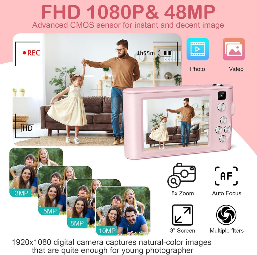 Kids camera 1080p video and photo features