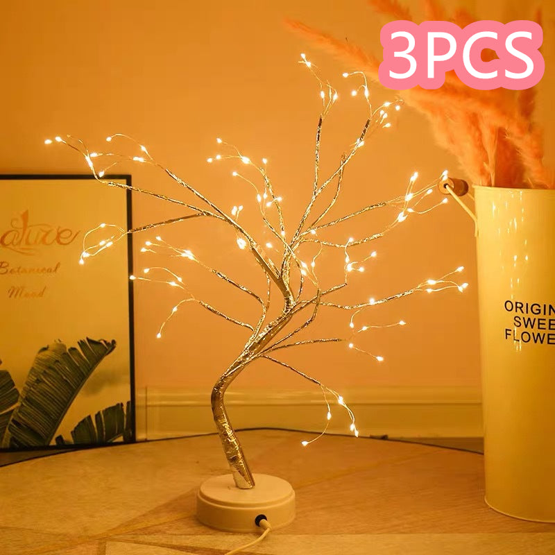 Copper wire tree lamp with warm white LED lights – view 2