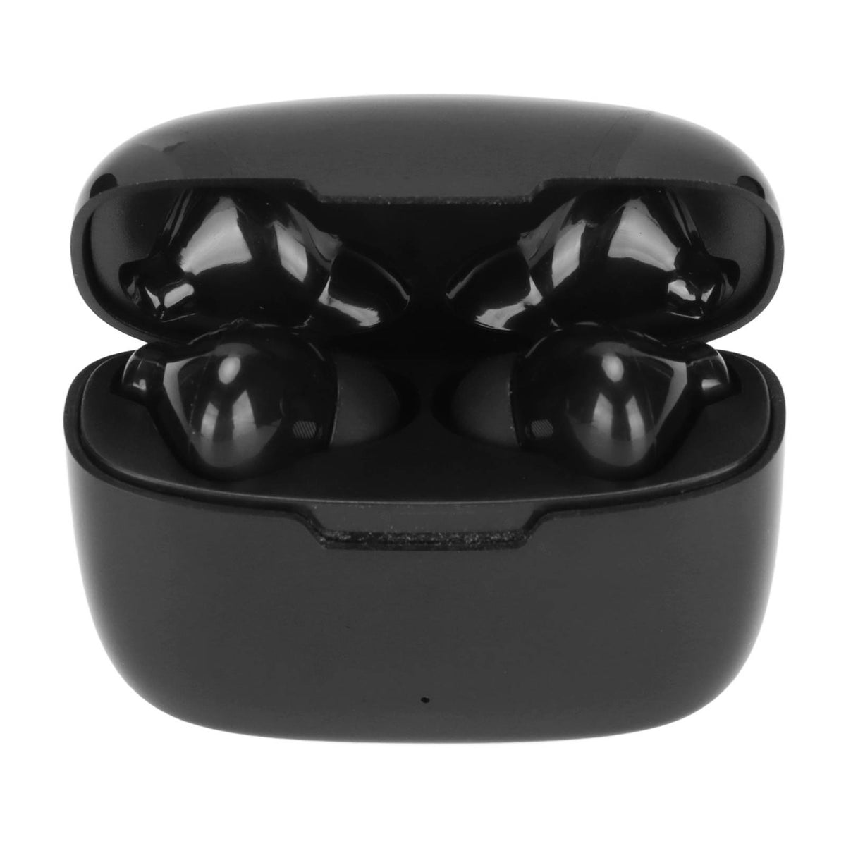 Translator earbuds in open charging case