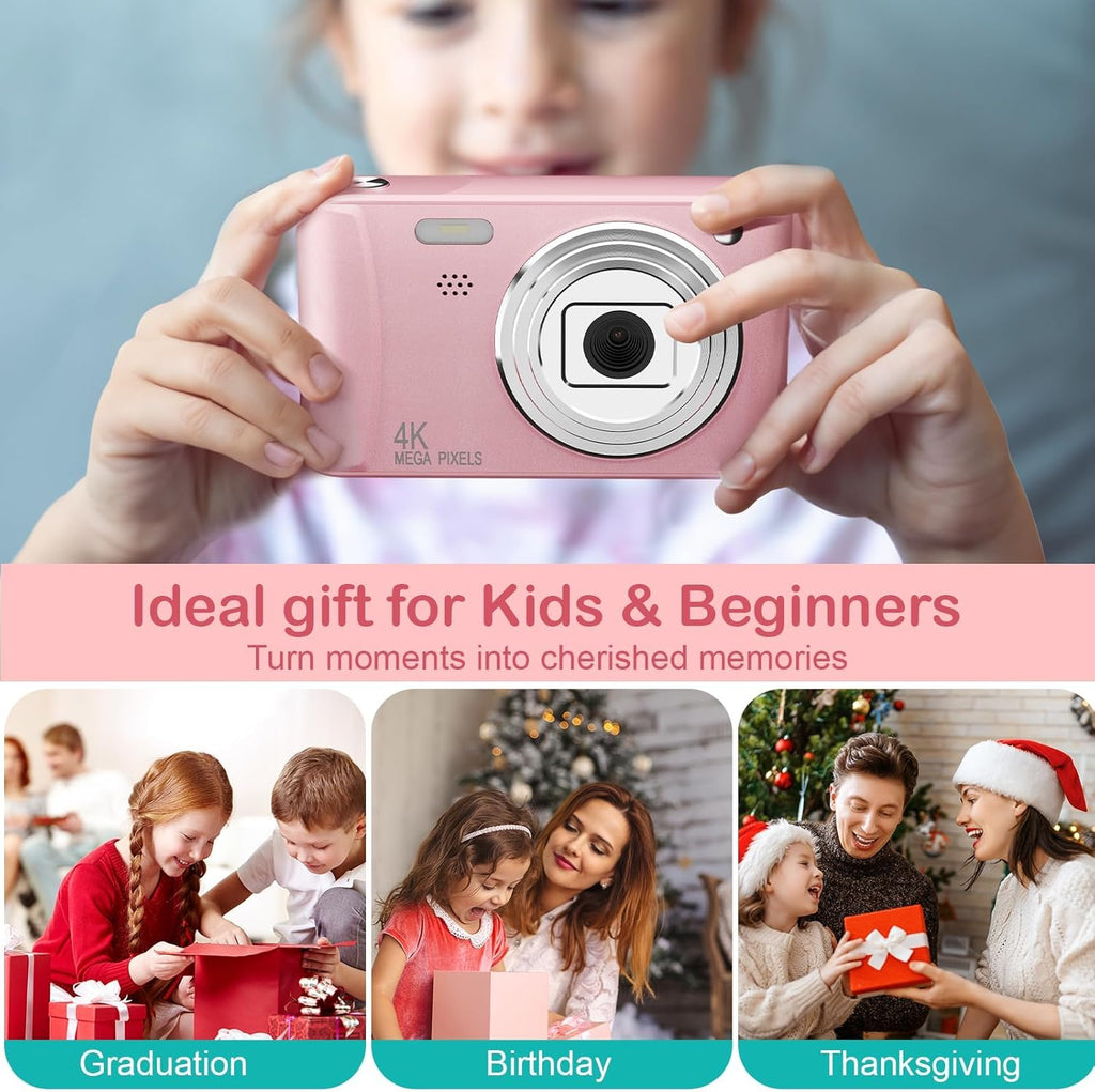 Child holding the pink kids digital camera