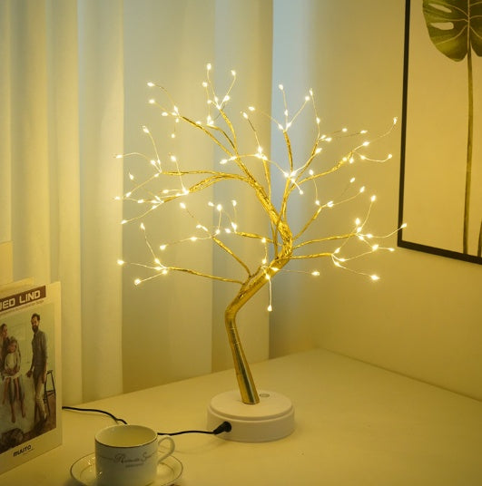 Copper wire tree lamp with warm white LED lights – view 12